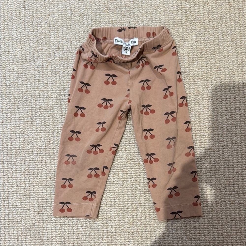 Tan Cherry Print Kids Leggings